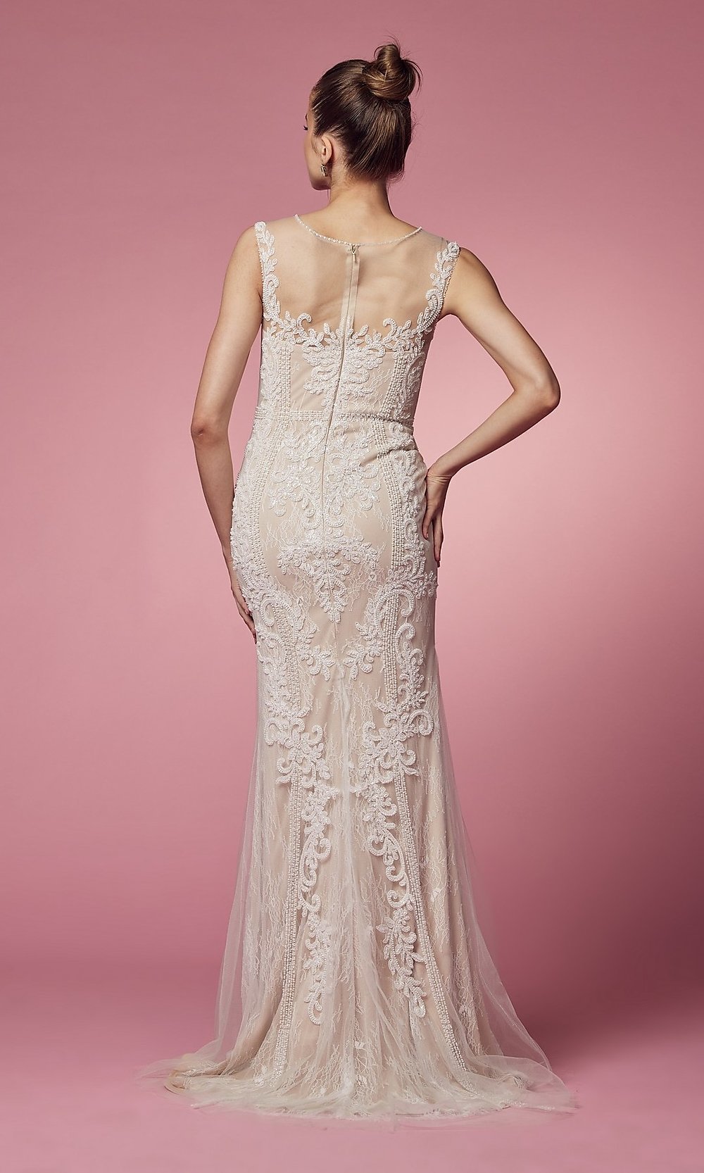 Narianna-Illusion-Sweetheart Beaded Long Prom Dress